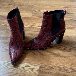 Charles by Charles David Red Snake-Print Studded Pointed-Ankle Booties